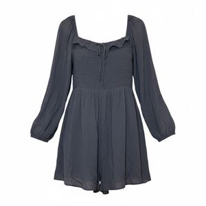 American Eagle Dark Grey Smocked Long Sleeve Dress Size L